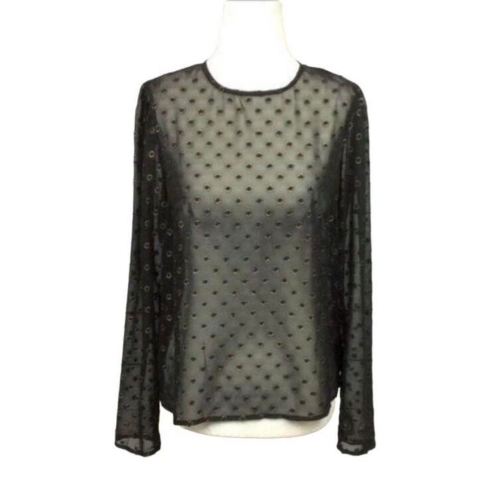 A NEW DAY NWT Black/Gold Sheer Metallic Polka Dot Blouse XS